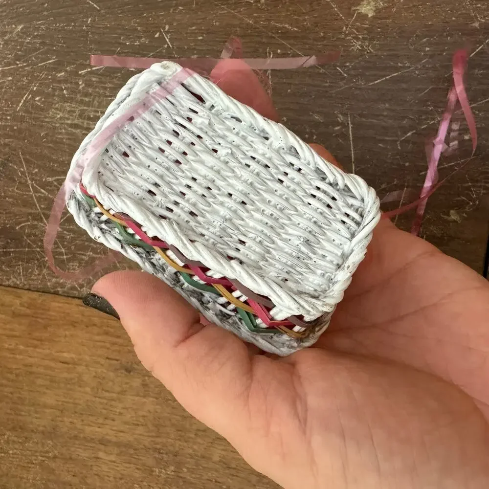 Set of two MINIATURE Woven Wicker‎ Painted Easter Baskets Pink Grass Decor